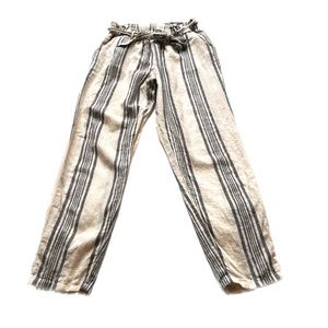 Urban Heritage Linen Blend Pants Size S Elastic Waist & Belt Blue White Striped